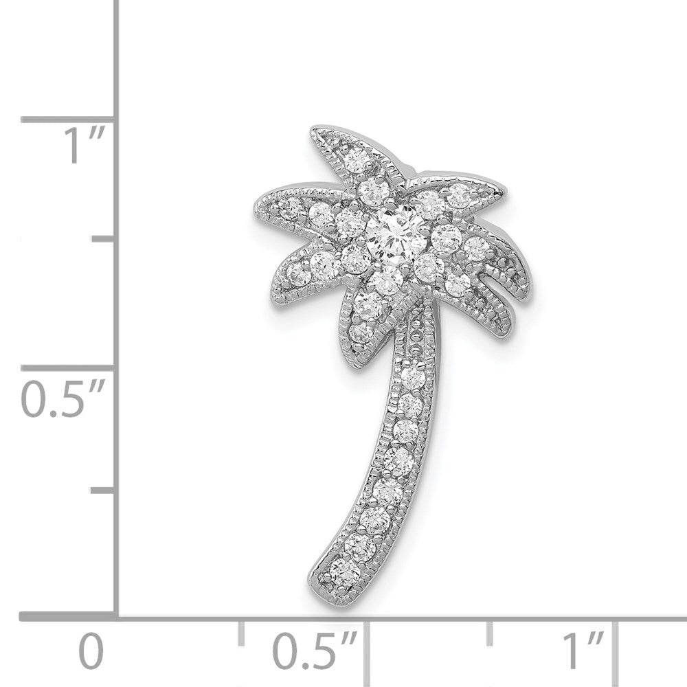Sterling Silver Rhodium-plated Cubic Zirconia Palm Tree Chain Slide
