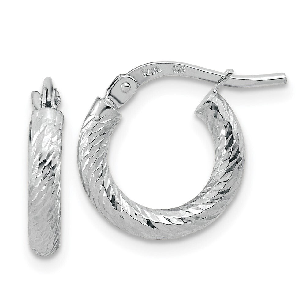 14k White Gold Polished Diamond-cut 2.4mm Hoop Earrings Gift for Women