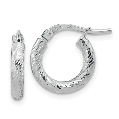 14k White Gold Polished Diamond-cut 2.4mm Hoop Earrings Gift for Women