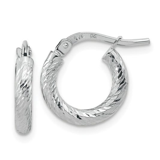 14k White Gold Polished Diamond-cut 2.4mm Hoop Earrings Gift for Women