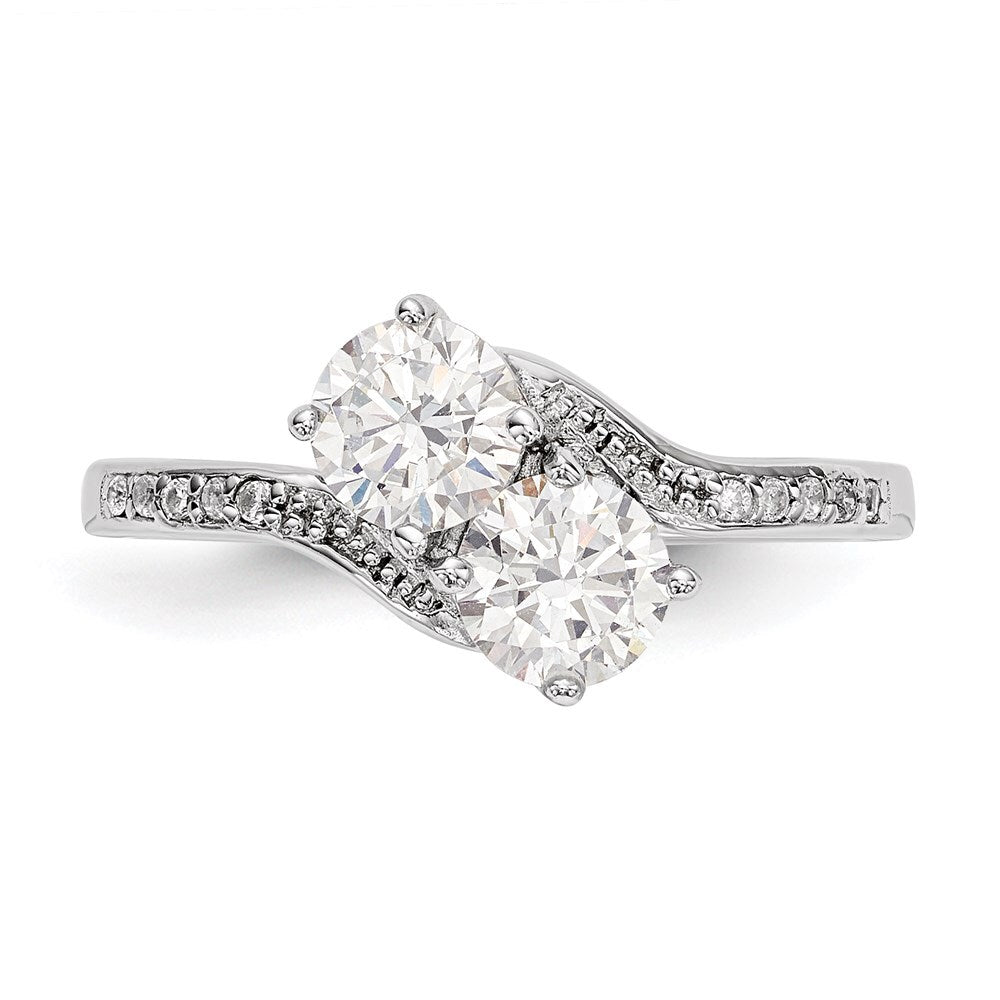 Sterling Silver Rhodium-plated Two Stone Cubic Zirconia Bypass Ring Size 8