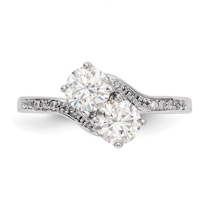 Sterling Silver Rhodium-plated Two Stone Cubic Zirconia Bypass Ring Size 8