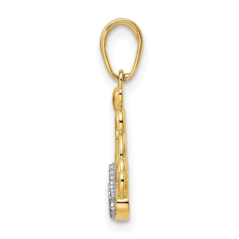 14k Yellow Gold and White Rhodium Diamond-cut Crown Pendant
