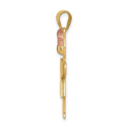 14k Two-Tone Gold Large Girl with Bow on Left Engravable Charm