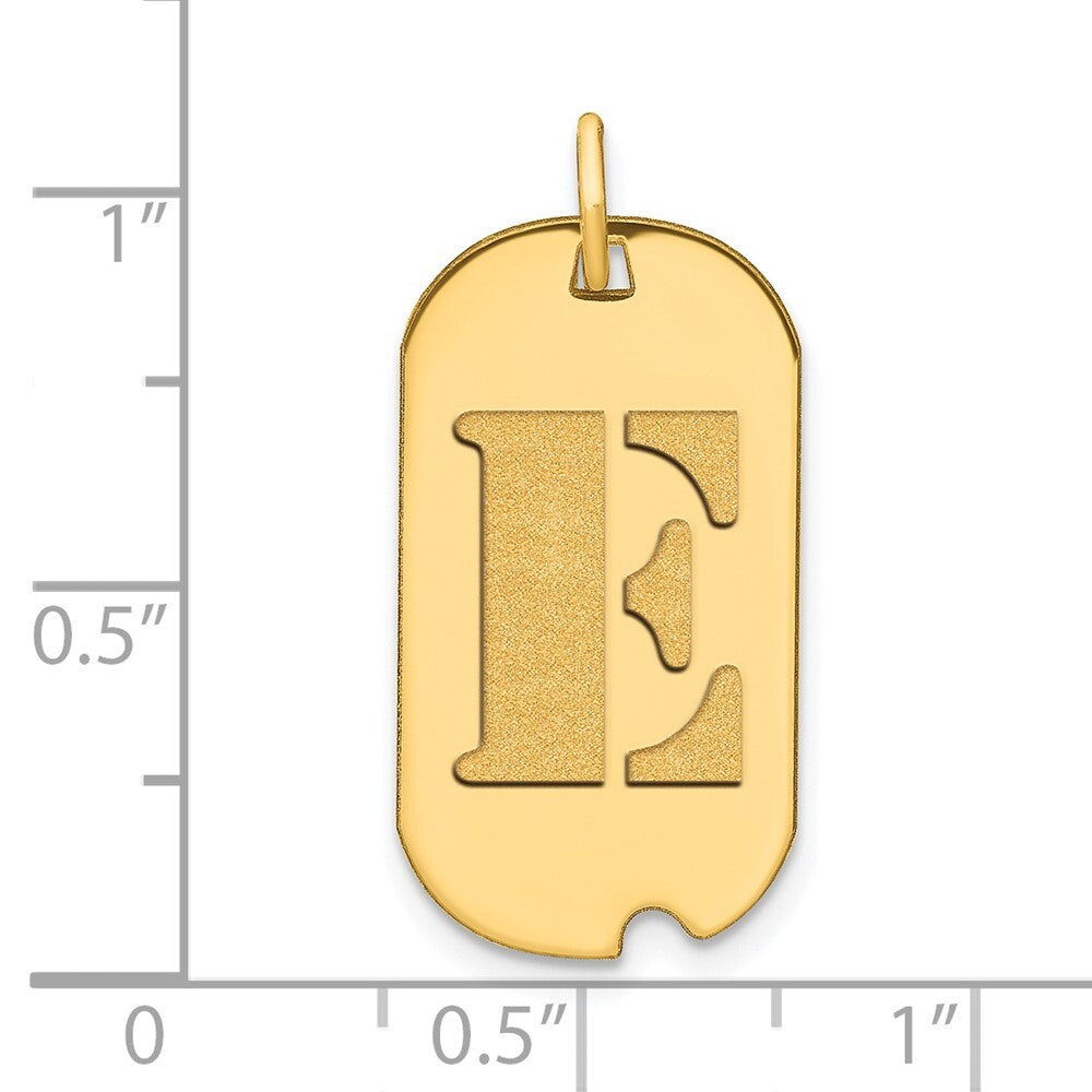 14k Yellow Gold Polished Letter E Initial Dog Tag Pendant for Women