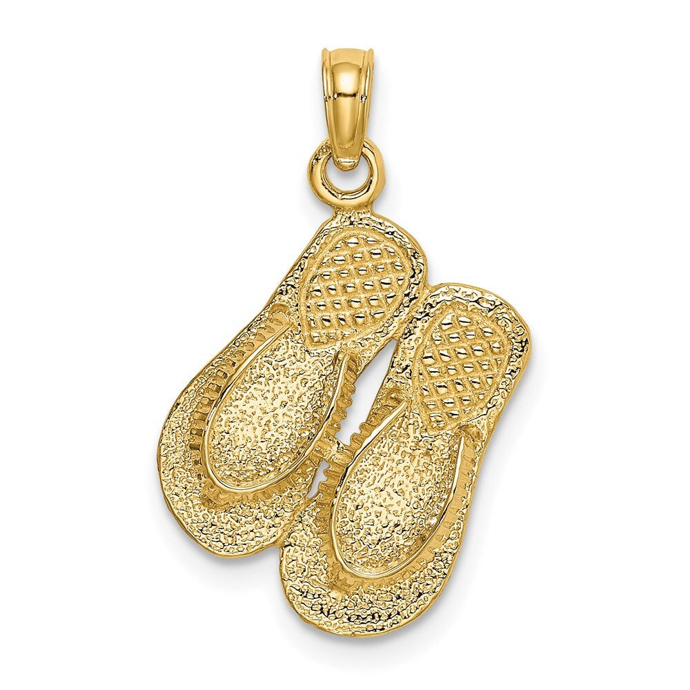 14k Yellow Gold Large Textured Strap Double Flip-Flop Charm Pendant for Women