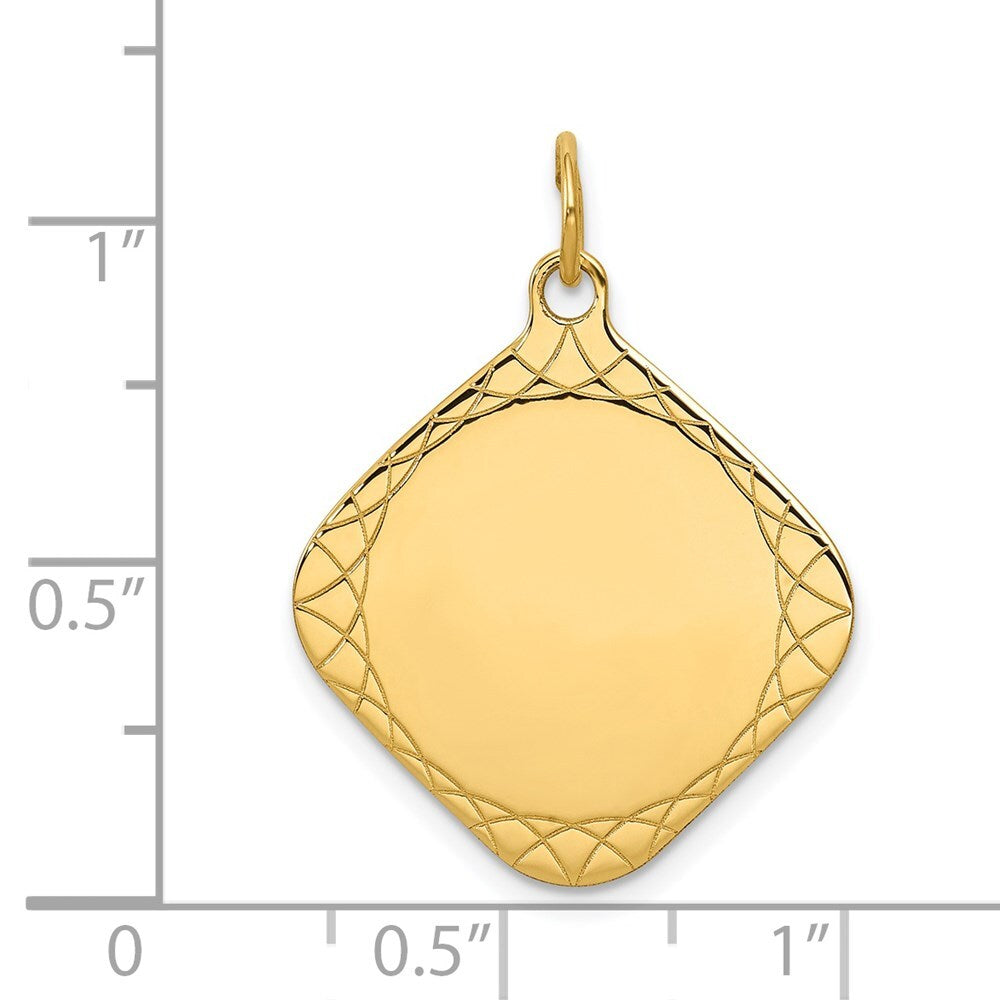14k Yellow Gold Patterned .018 Gauge Diamond-Shaped Engravable Disc Charm