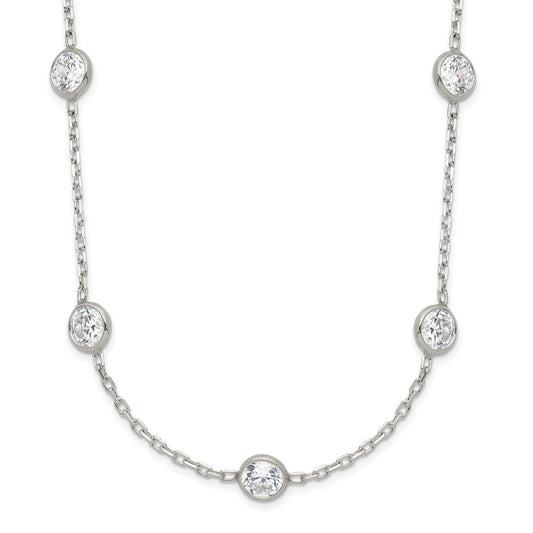 Sterling Silver Clear 4mm 9-Station CZ w/2in ext. Necklace