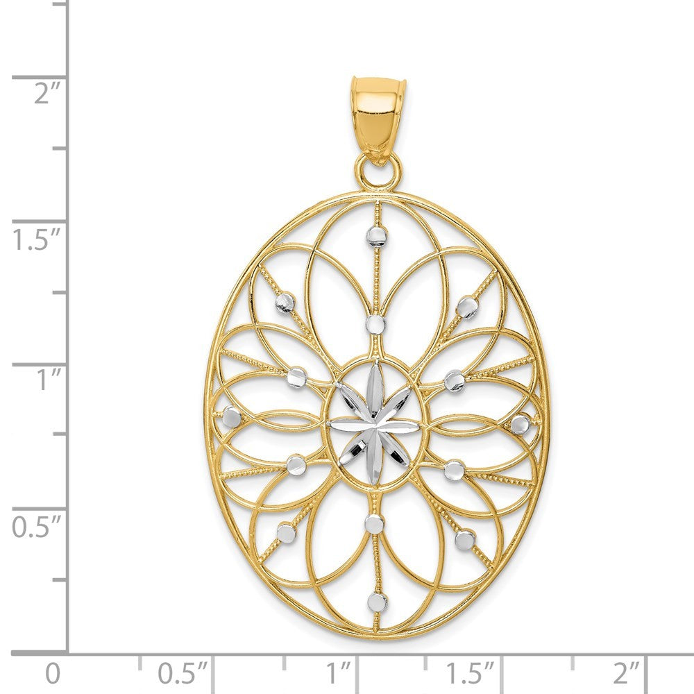 14Kw Rhodium Floral Medallion Pendant