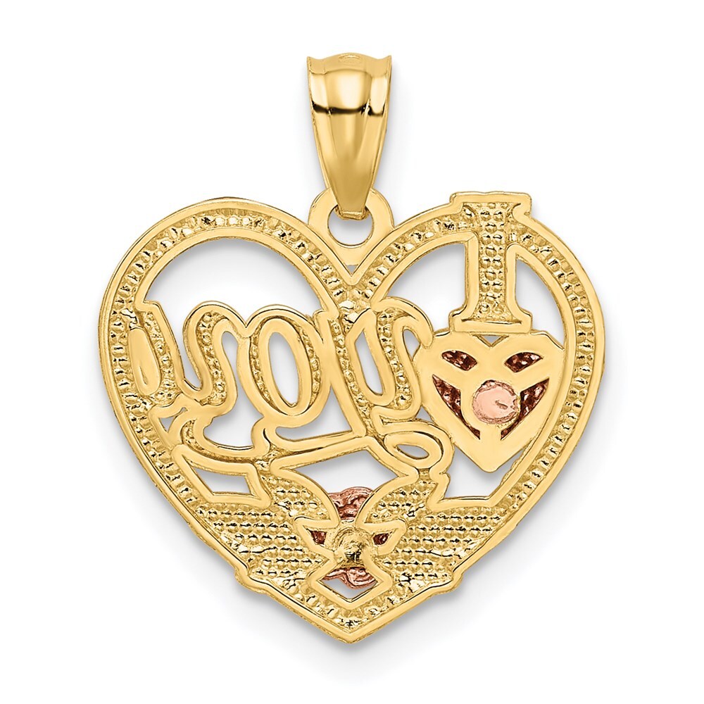 14k Two-tone Gold White Rhodium I LOVE YOU Heart Pendant for Women