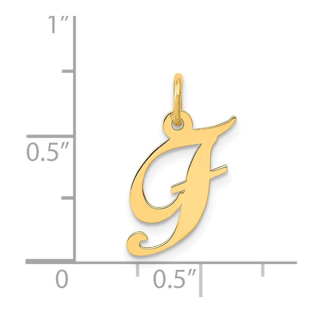 14k Yellow Gold Small Fancy Script Letter F Initial Charm Pendant for Women
