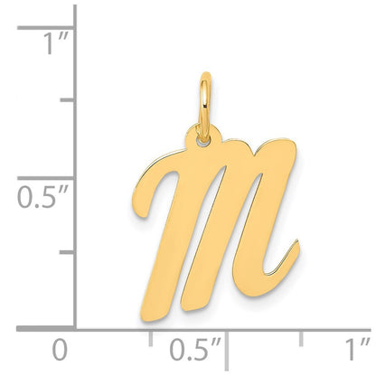 14k Yellow Gold Medium Script Letter M Initial Charm Pendant for Women