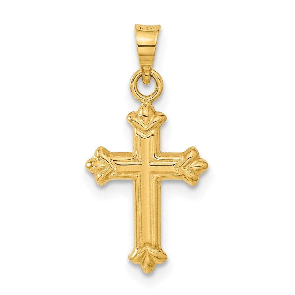 14k Yellow Gold Fleur de Lis Hollow Cross Charm
