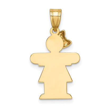 14k Yellow Gold Solid Engravable Girl  Bow on Left Charm Pendant for Women