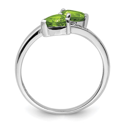 Sterling Silver Rhodium Peridot & Diamond Heart Ring Size 7
