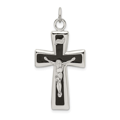 Sterling Silver Black Epoxy INRI Crucifix Pendant Holiday Gift for Women