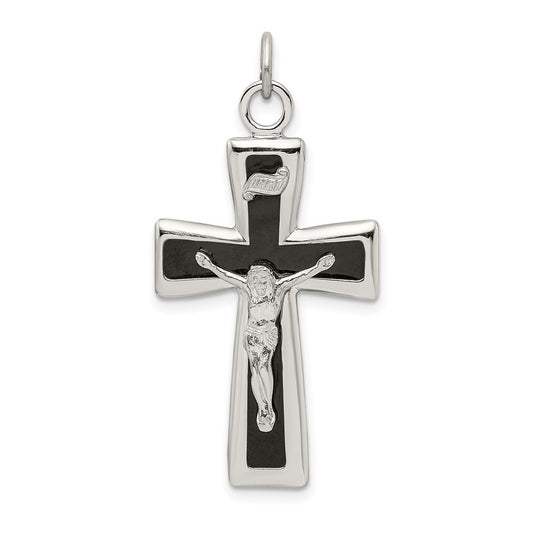 Sterling Silver Black Epoxy INRI Crucifix Pendant Holiday Gift for Women