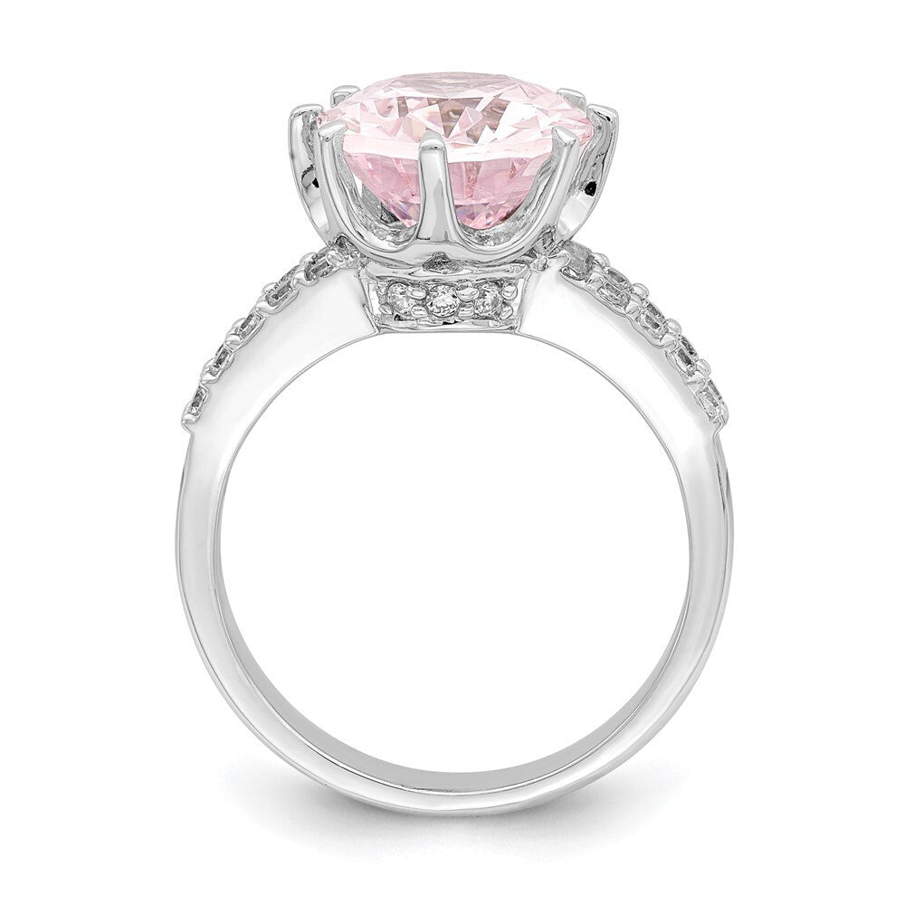 Sterling Silver Rhodium-plated 12x10 Oval Pink & White Cubic Zirconia Ring SZ 6