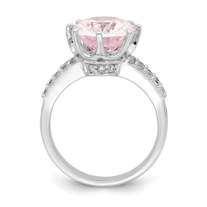 Sterling Silver Rhodium-plated 12x10 Oval Pink & White Cubic Zirconia Ring SZ 6