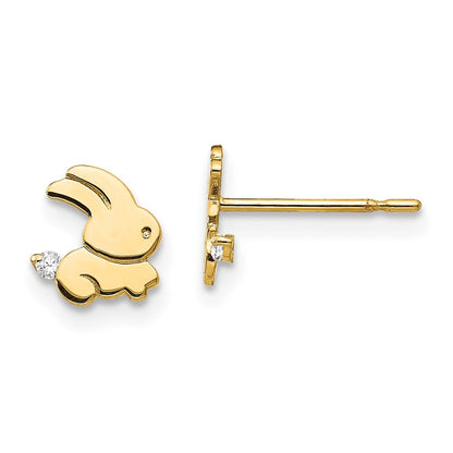 14k Yellow Gold Cubic Zirconia Children's Bunny Stud Earrings