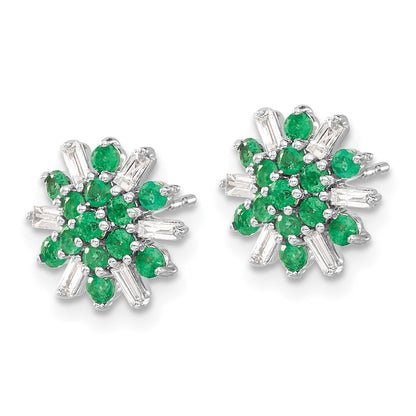 14k White Gold Emerald and Diamond Stud Earrings