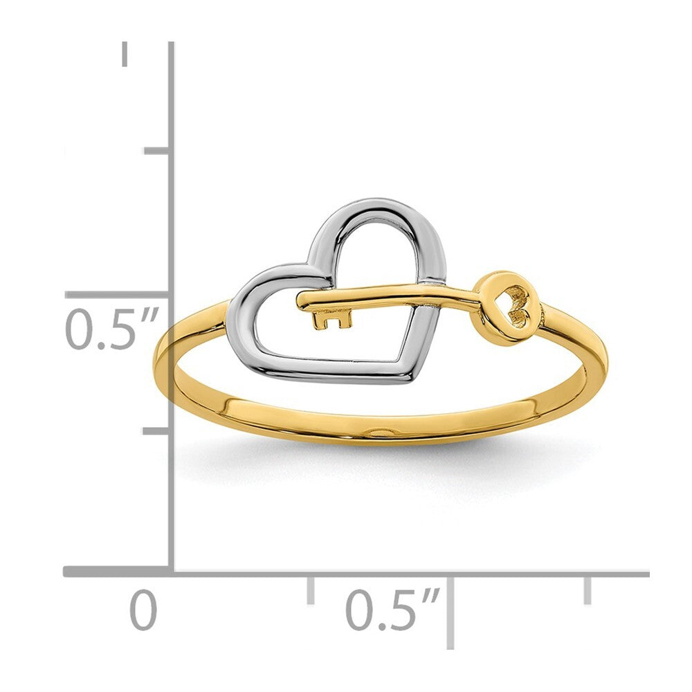 14K Yellow Gold w/Rhodium Heart and Key Ring Size 7