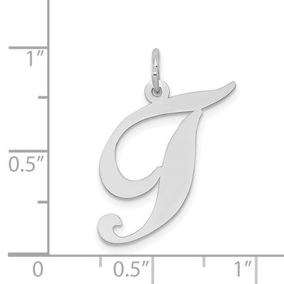 14k White Gold Large Fancy Script Letter T Initial Charm Pendant