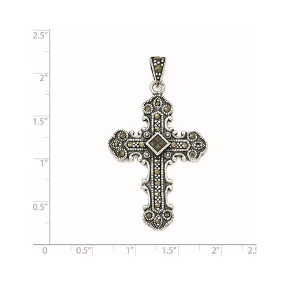 Sterling Silver Antiqued Marcasite Cross Pendant Holiday Gift for Women