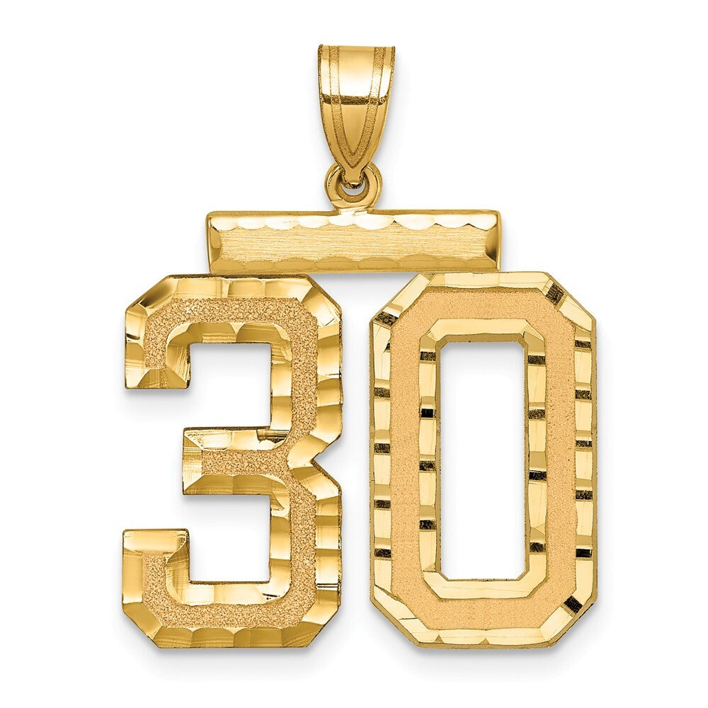 14k Yellow Gold Large Brushed Diamond-cut Number 30 Charm Pendant for Women