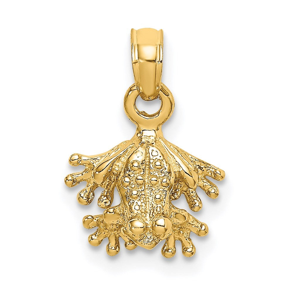 14k Yellow Gold 3-D Textured Mini Frog Facing Down Charm