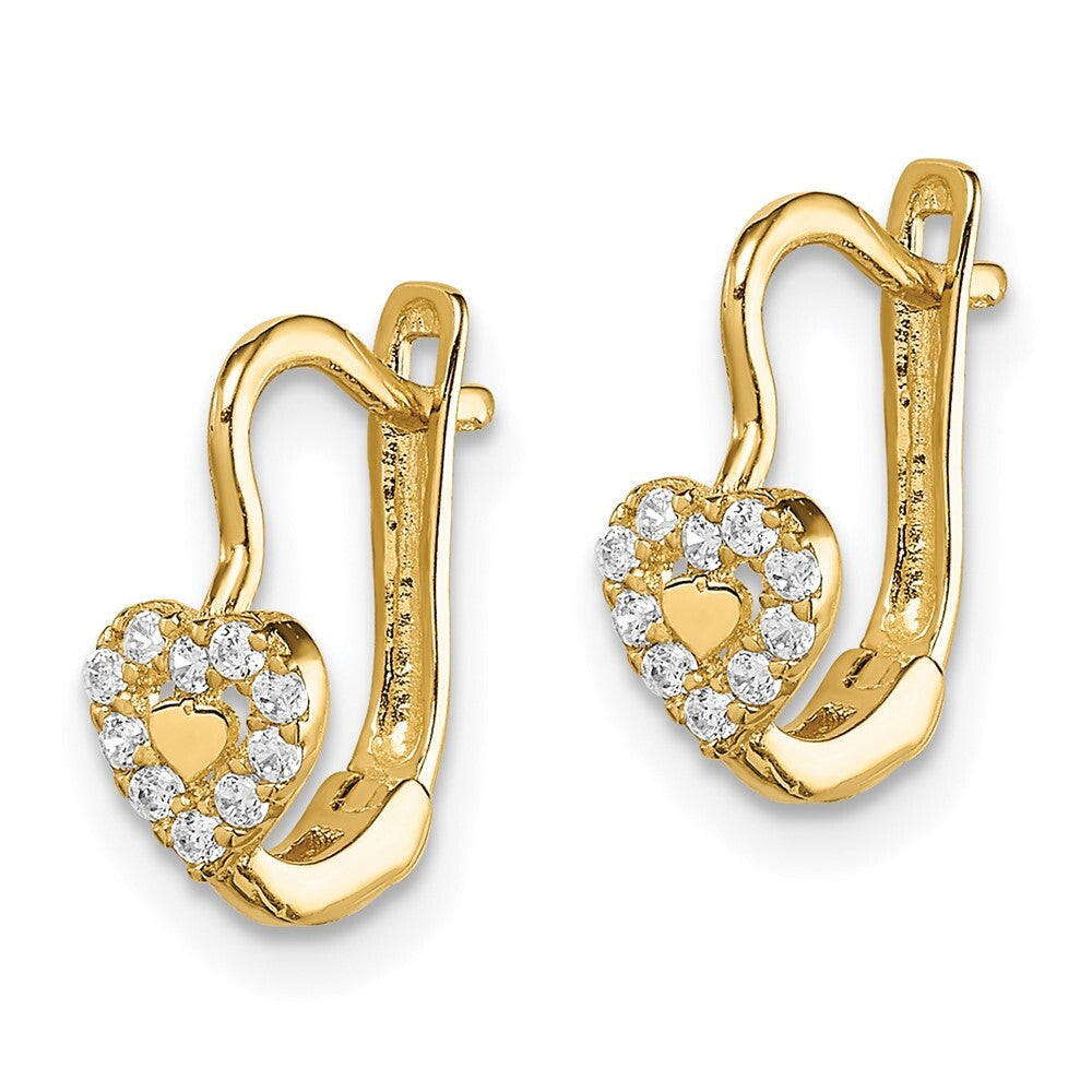 14k Yellow Gold Cubic Zirconia Double Heart Hoop Earrings Gift for Women