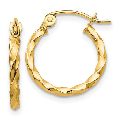 14k Yellow Gold Twist Polished Hoop Earring Gift for Women