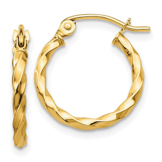 14k Yellow Gold Twist Polished Hoop Earring Gift for Women