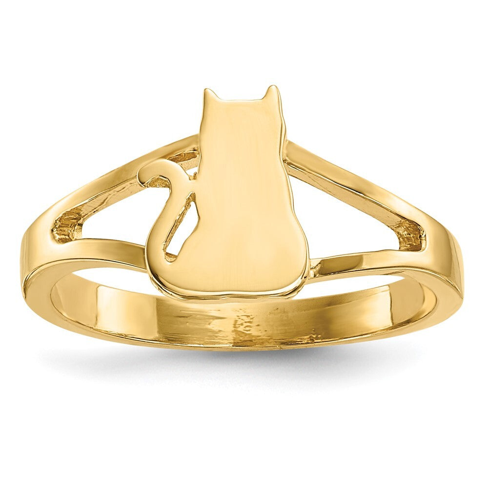 14K Yellow Gold Polished Cat Ring Size 7