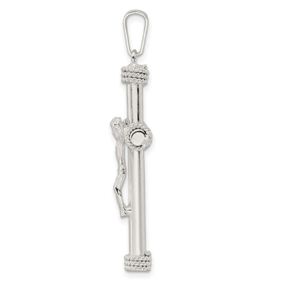 Sterling Silver Polished Rope Ends Hollow Crucifix Pendant