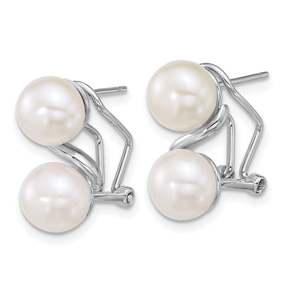 Sterling Silver 7-8mm Freshwater Cultured 2-Pearl Omega Back Earrings