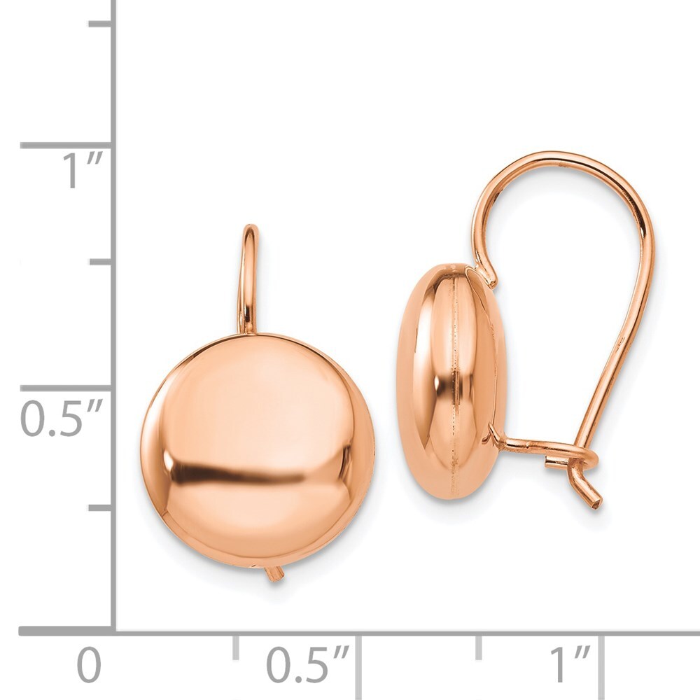 14k Rose Gold Polished 12mm Button Kidney Wire Drop & Dangle Earrings