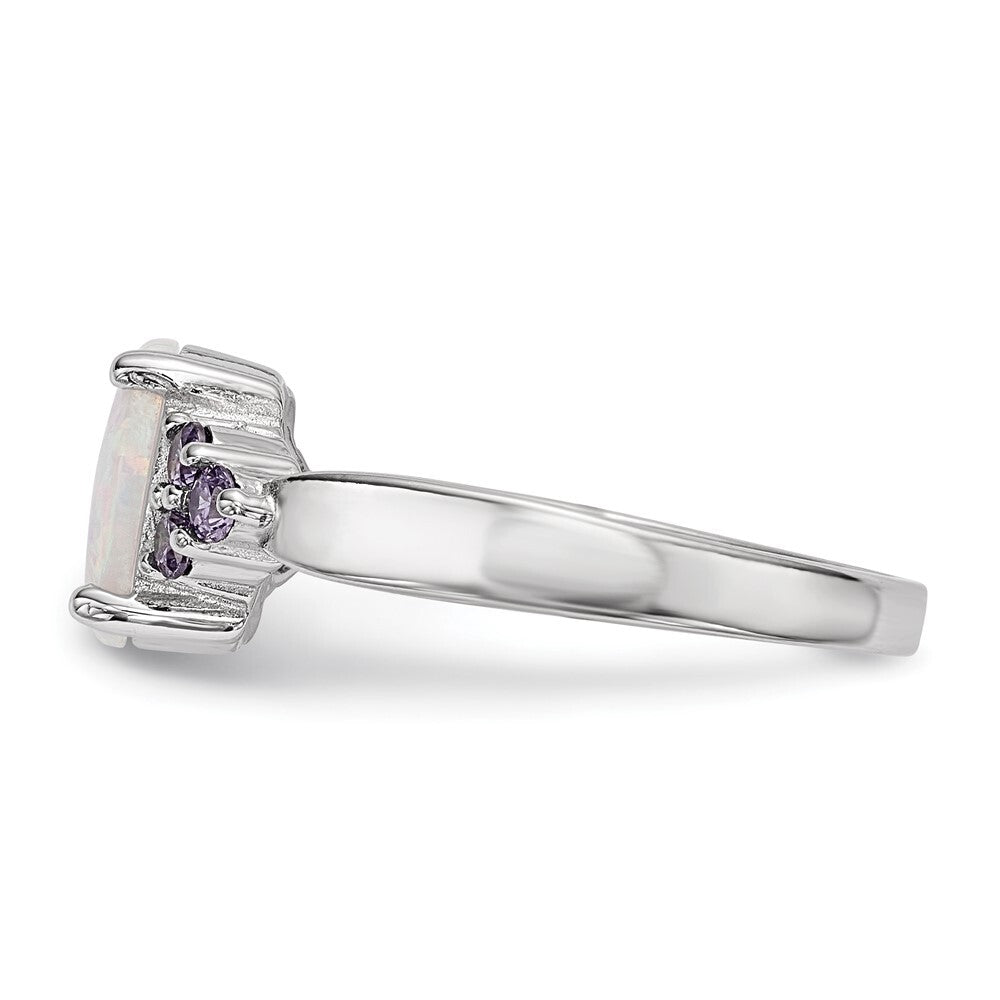 Sterling Silver Oval Created Opal w/Purple Cubic Zirconia Ring SZ 8
