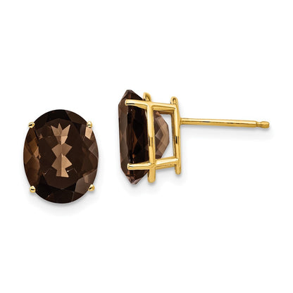 14k Yellow Gold 10x8 Oval Smoky Quartz Earrings