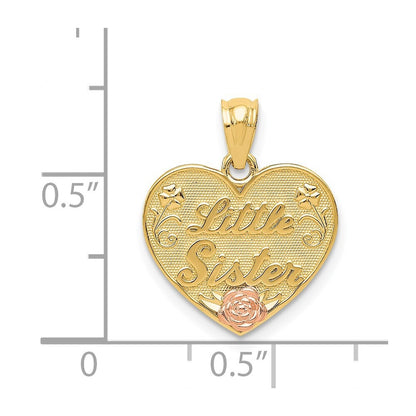 14k Two-tone Gold LITTLE SISTER Heart Pendant for Women