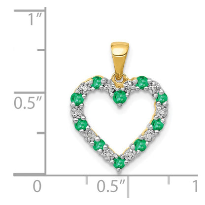 14k Yellow Gold Diamond and Emerald Heart Pendant for Women