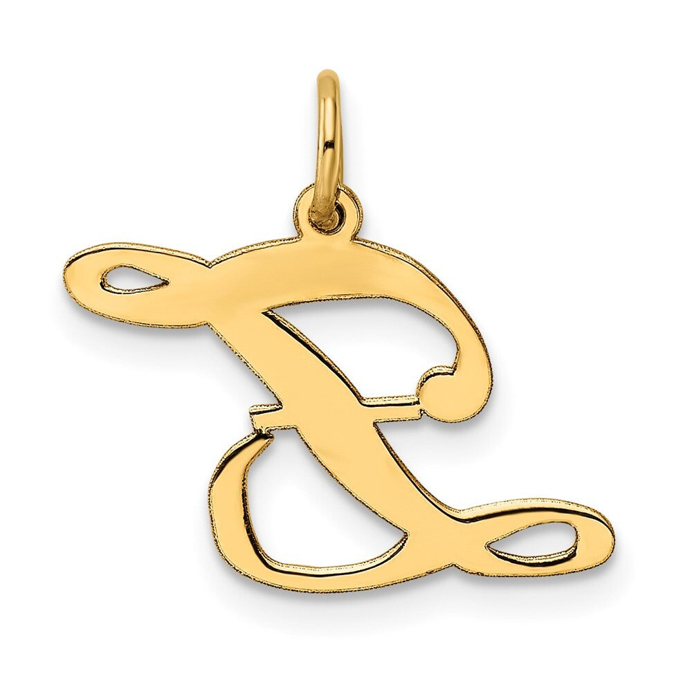 14k Yellow Gold Medium Fancy Script Letter Z Initial Charm Pendant for Women