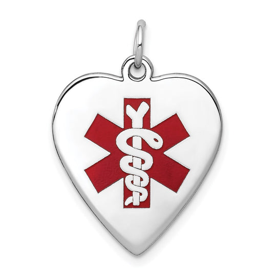 14k White Gold Heart-Shaped Enameled Medical Jewelry Pendant for Women
