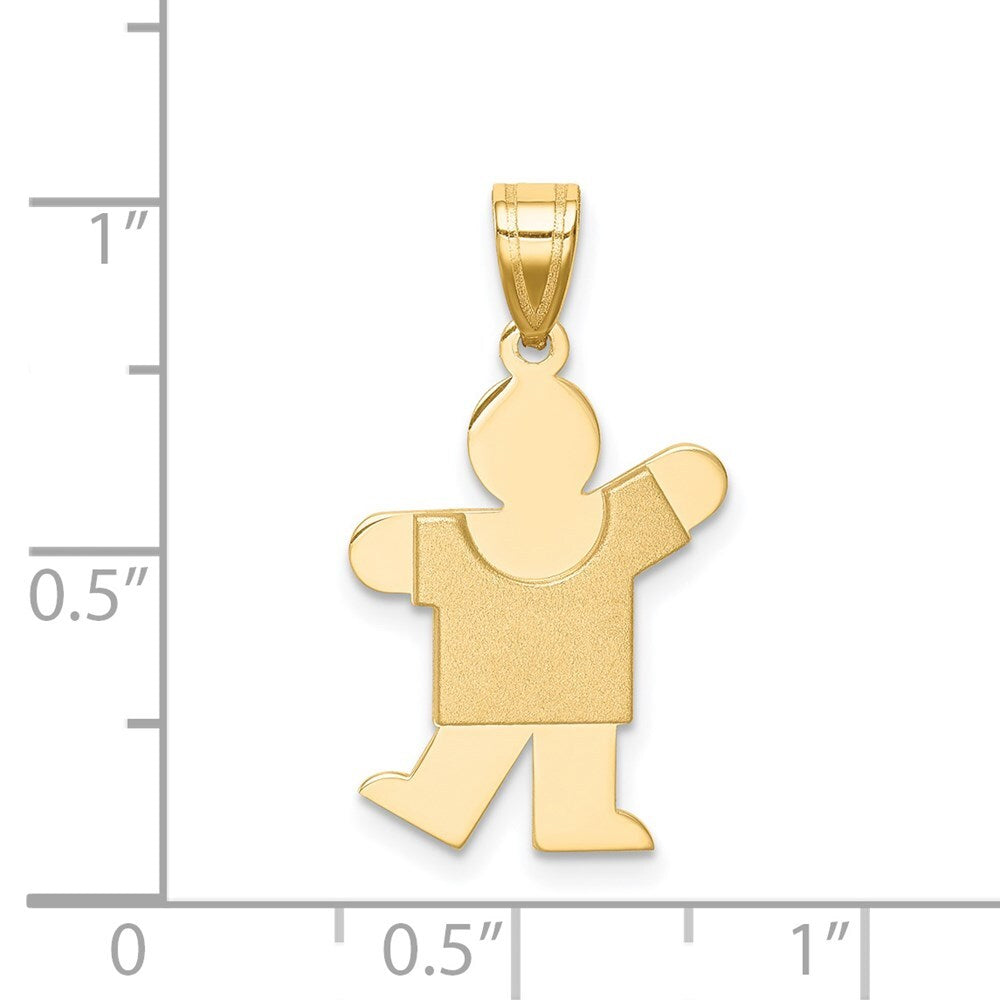 14k Yellow Gold Solid Satin Engravable Boy Charm Pendant for Women