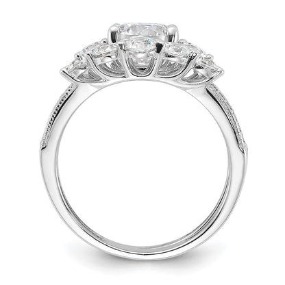 Sterling Silver Rhodium-plated CZ Engagement Ring and Band Ring Set