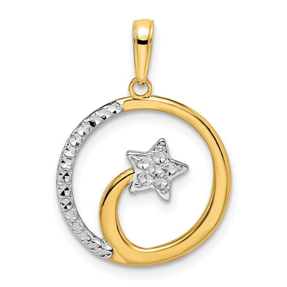14k Yellow Gold & White Rhodium Diamond-cut Shooting Star Pendant