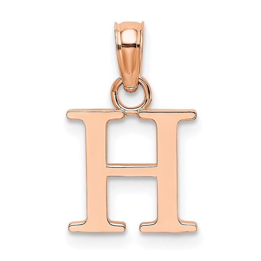 14k Rose Gold Polished Block Letter H Initial Pendant for Women
