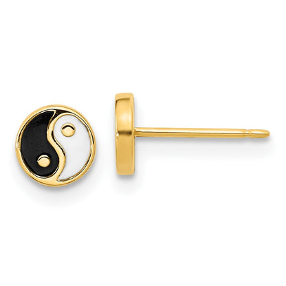 14k Yellow Gold Black/White Enamel Yin and Yang Earrings