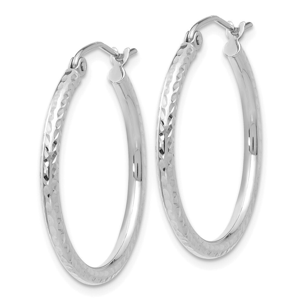 14k White Gold Diamond-cut 2mm Round Tube Hoop Earrings Gift for Women