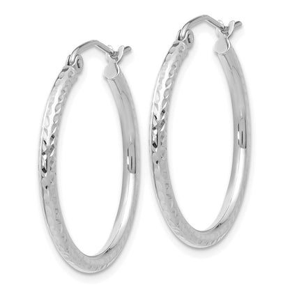 14k White Gold Diamond-cut 2mm Round Tube Hoop Earrings Gift for Women
